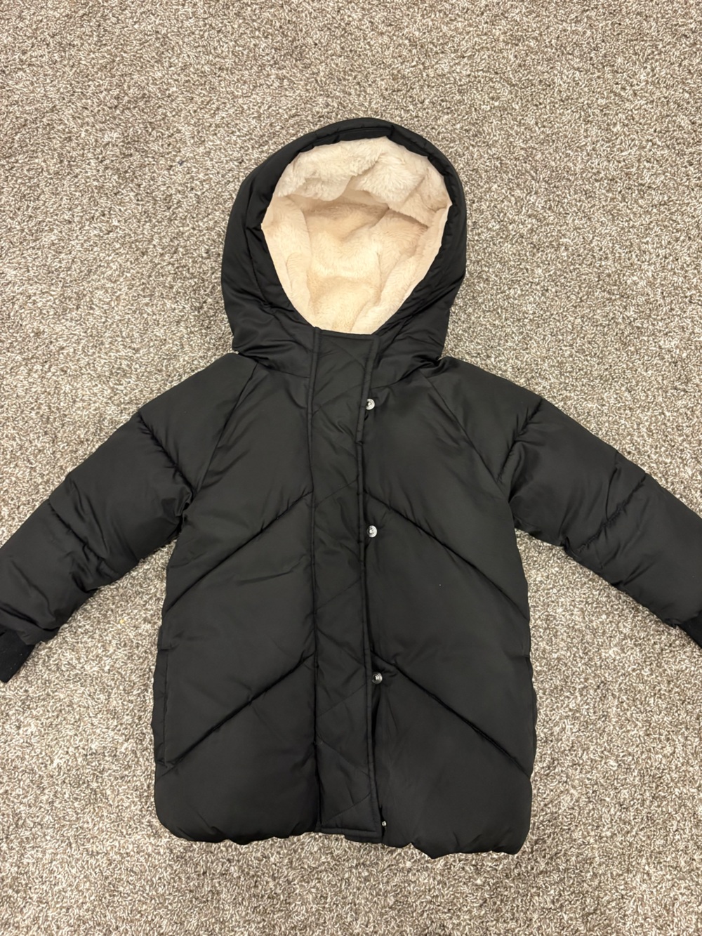 GAP Black Puffer Jacket with Cream Lined Hood